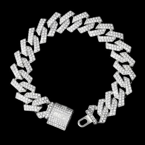 シルバー Iced Out プロング チェーン ブレスレット