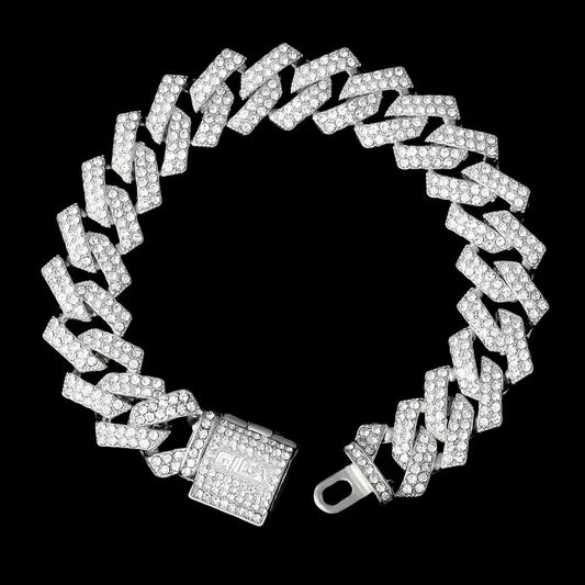 シルバー Iced Out プロング チェーン ブレスレット