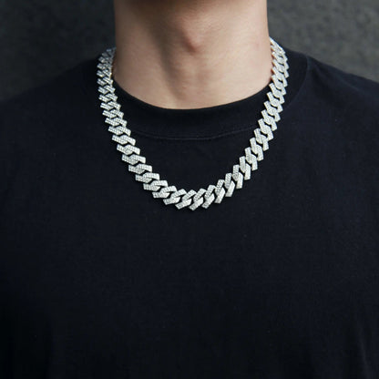 シルバー  Iced Out プロング チェーン ネックレス