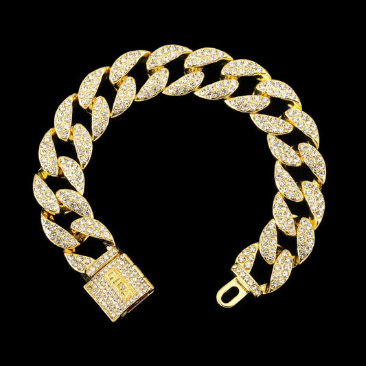 ゴールド Iced Out キューバン チェーン ブレスレット