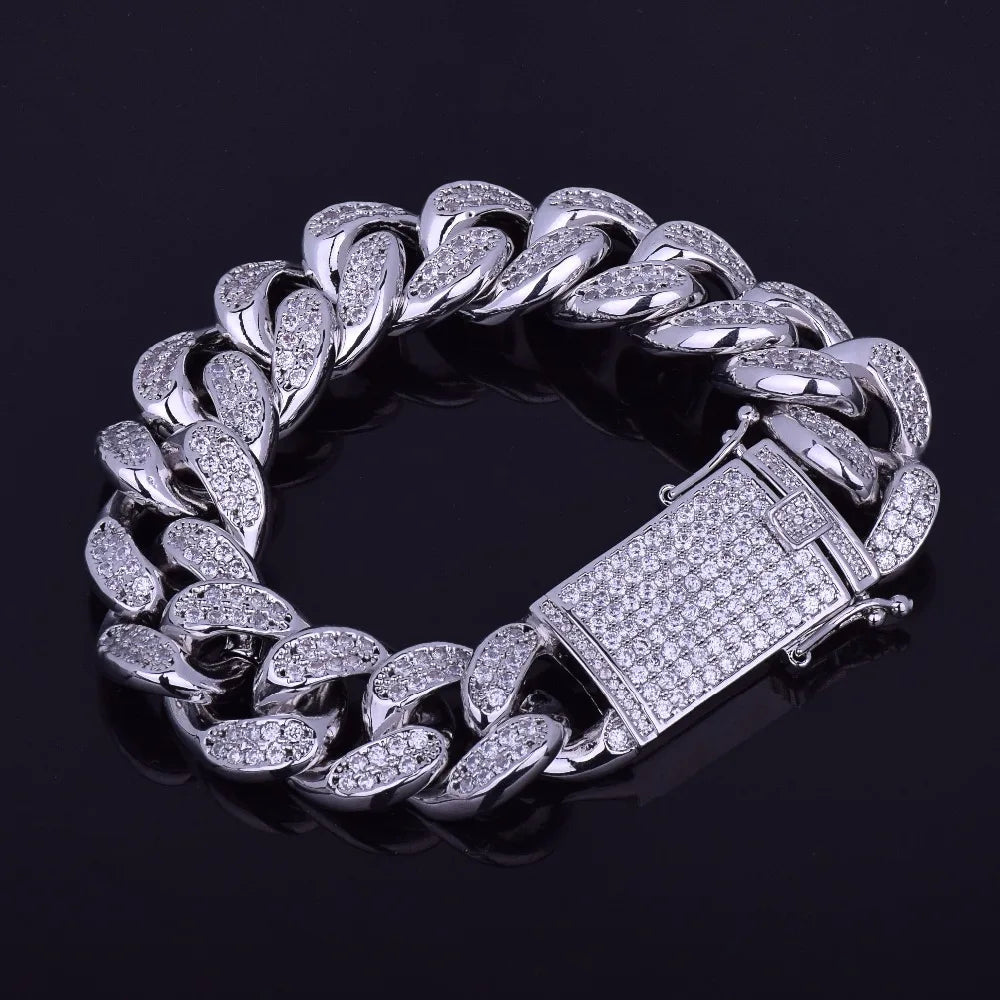 ICED OUT ダイヤモンドバゲットウォッチ & キューバンリンクブレスレットセット