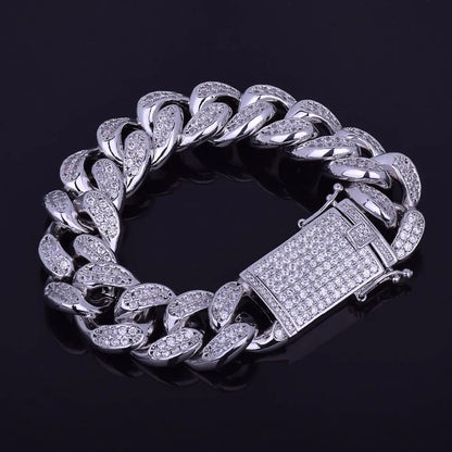 ICED OUT ダイヤモンドバゲットウォッチ & キューバンリンクブレスレットセット