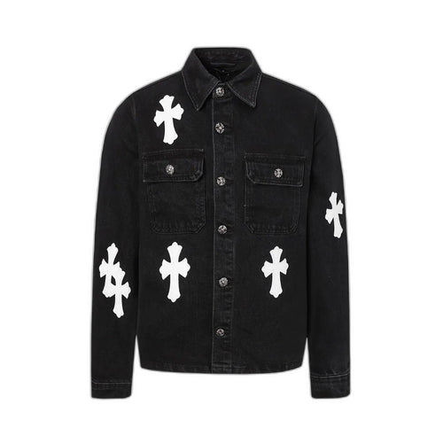 Chrome Hearts cross leather denim jacket