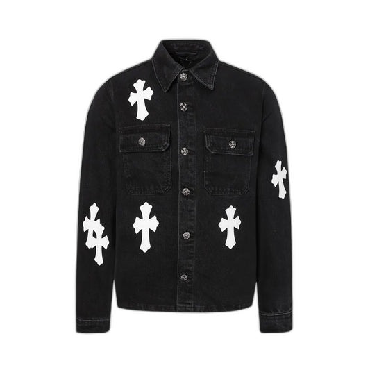 Chrome Hearts cross leather denim jacket
