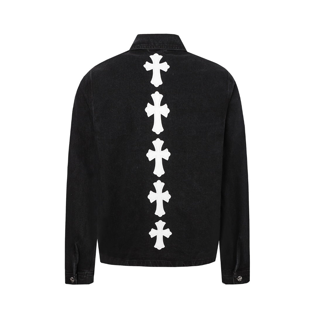 Chrome Hearts cross leather denim jacket