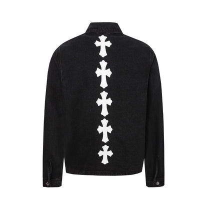 Chrome Hearts cross leather denim jacket