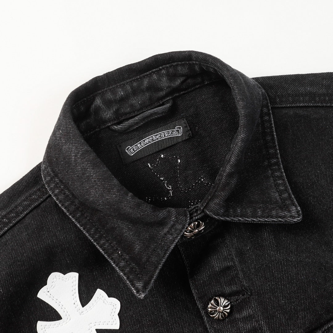 Chrome Hearts cross leather denim jacket