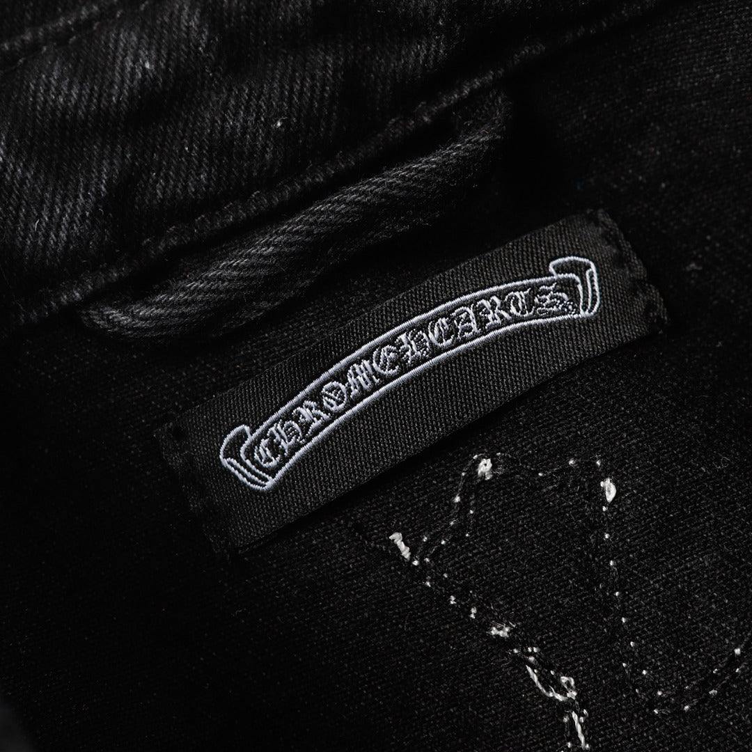 Chrome Hearts cross leather denim jacket