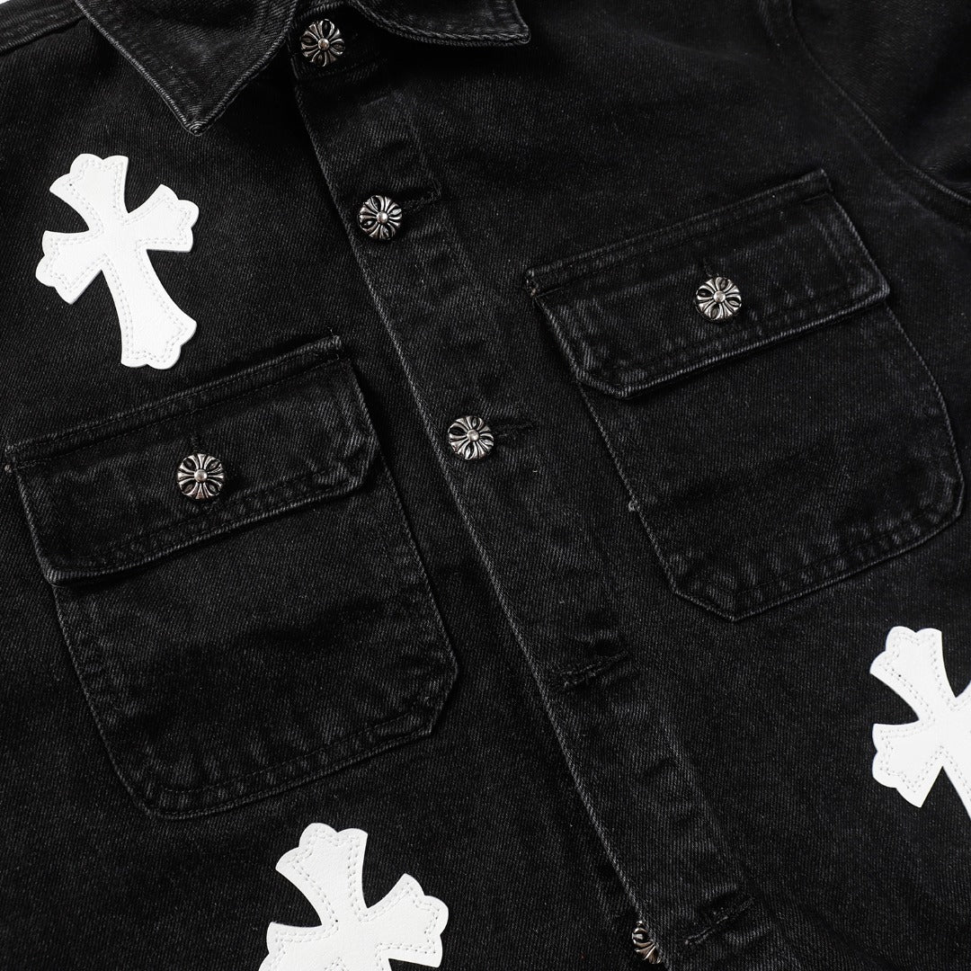Chrome Hearts cross leather denim jacket
