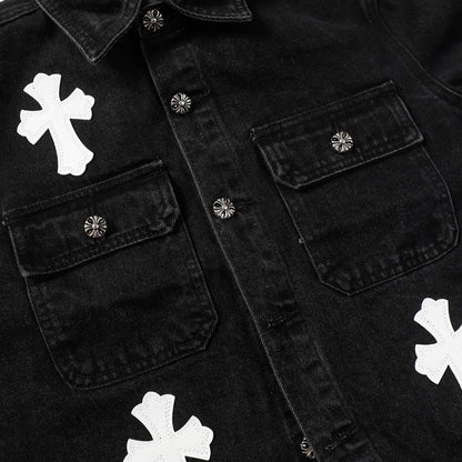 Chrome Hearts cross leather denim jacket