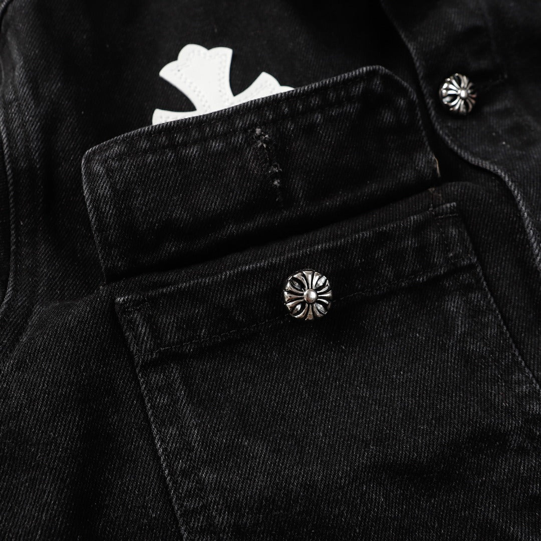 Chrome Hearts cross leather denim jacket