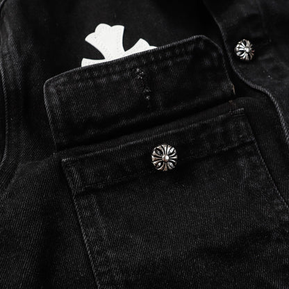 Chrome Hearts cross leather denim jacket