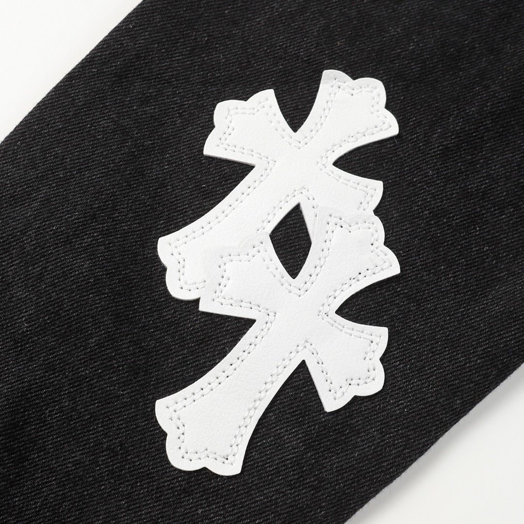 Chrome Hearts cross leather denim jacket