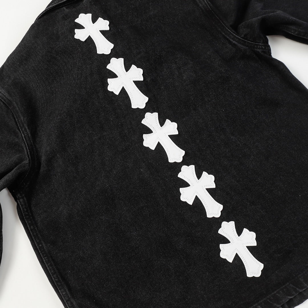 Chrome Hearts cross leather denim jacket