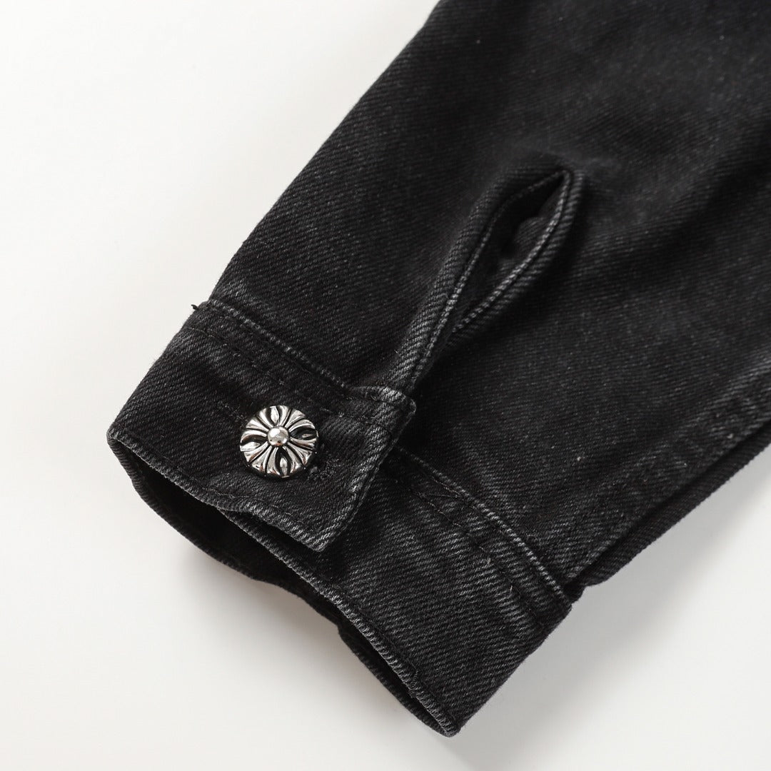 Chrome Hearts cross leather denim jacket