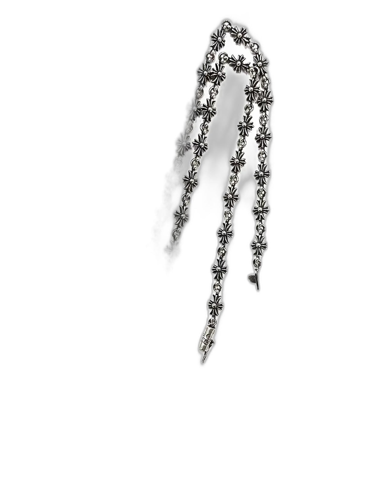 CHROME HEARTS 3-section stone set cross flower necklace