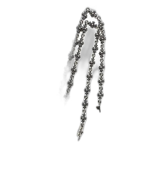 CHROME HEARTS 3-section stone set cross flower necklace