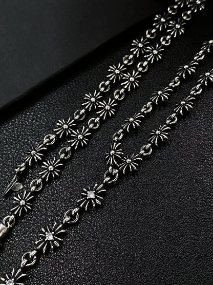 CHROME HEARTS 3-section stone set cross flower necklace