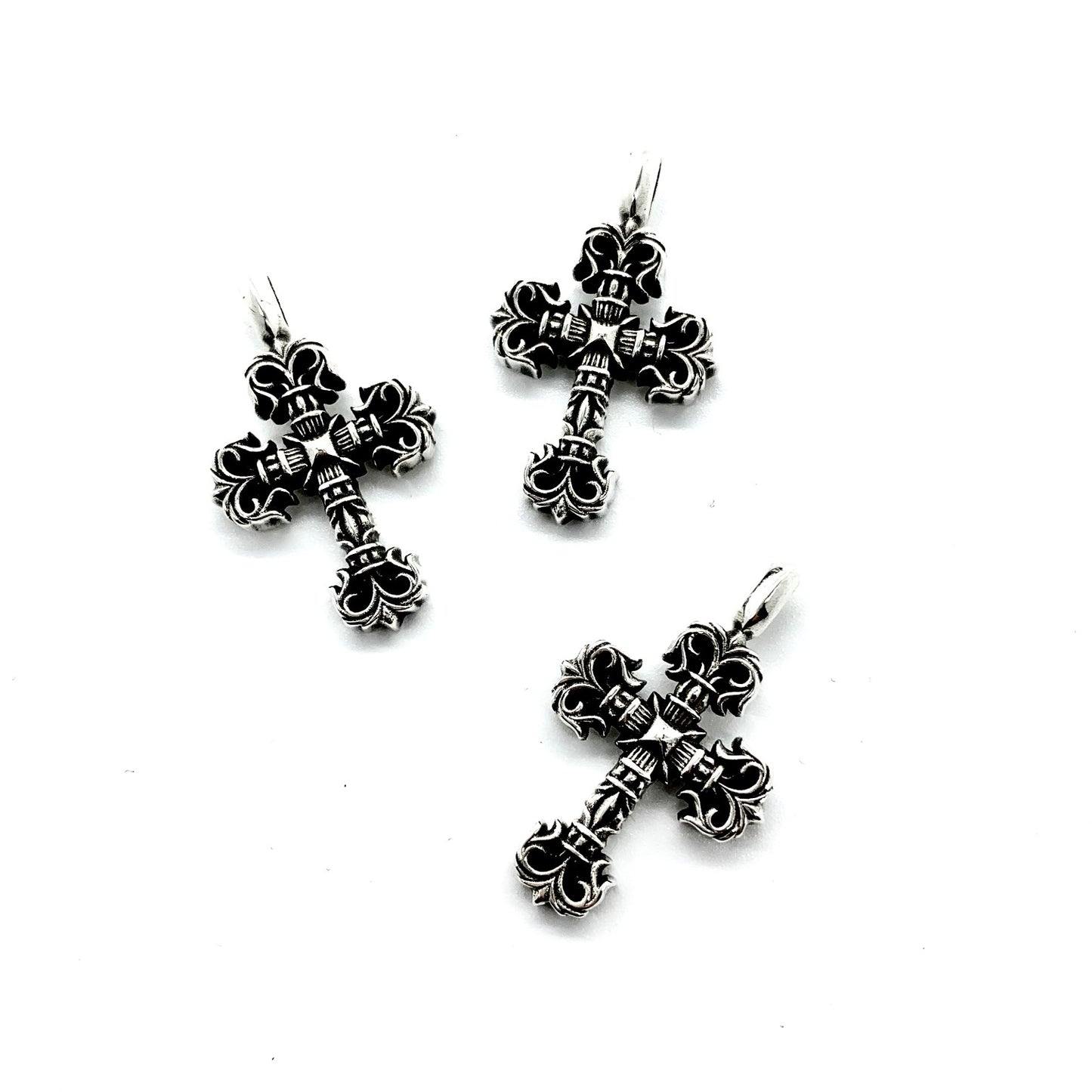 CHROME HEARTS Mini Flame Cross Necklace - Ball Chain/Pearl Chain