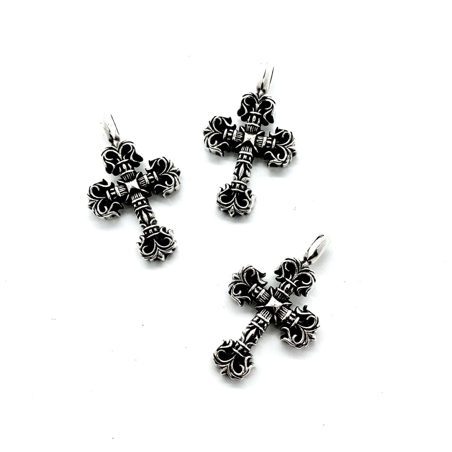 CHROME HEARTS Mini Flame Cross Necklace - Ball Chain/Pearl Chain