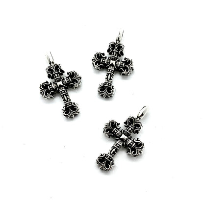 CHROME HEARTS Mini Flame Cross Necklace - Ball Chain/Pearl Chain