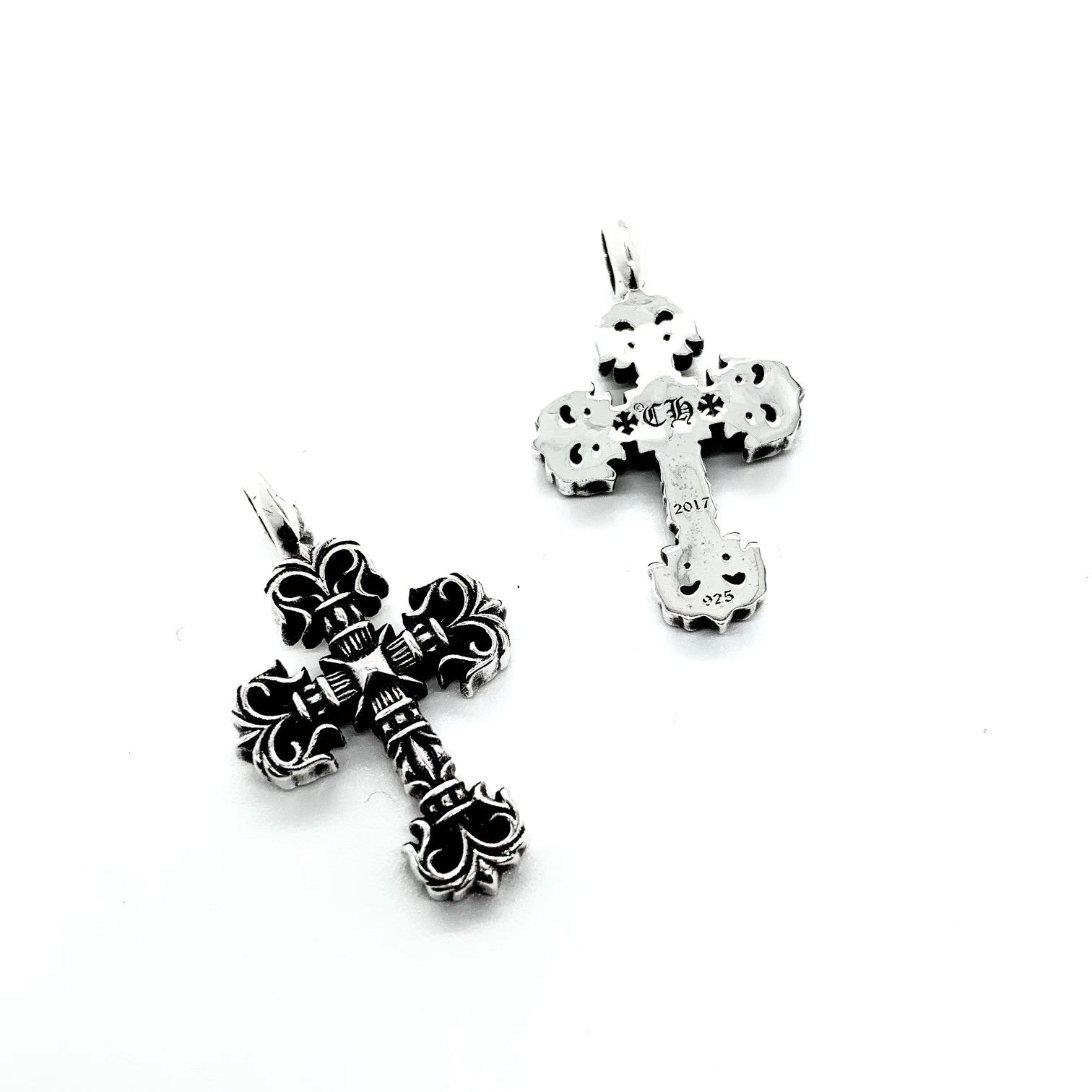 CHROME HEARTS Mini Flame Cross Necklace - Ball Chain/Pearl Chain
