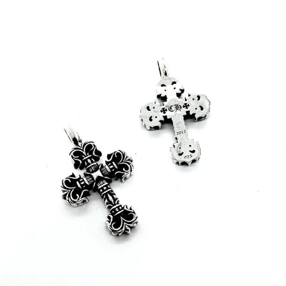 CHROME HEARTS Mini Flame Cross Necklace - Ball Chain/Pearl Chain