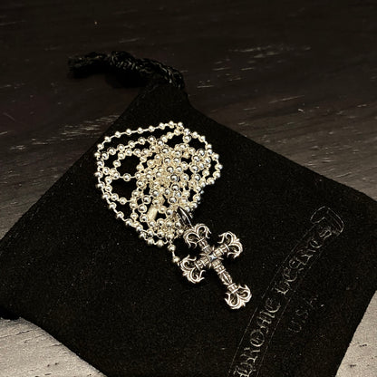 CHROME HEARTS Mini Flame Cross Necklace - Ball Chain/Pearl Chain