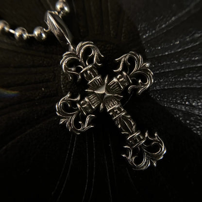 CHROME HEARTS Mini Flame Cross Necklace - Ball Chain/Pearl Chain