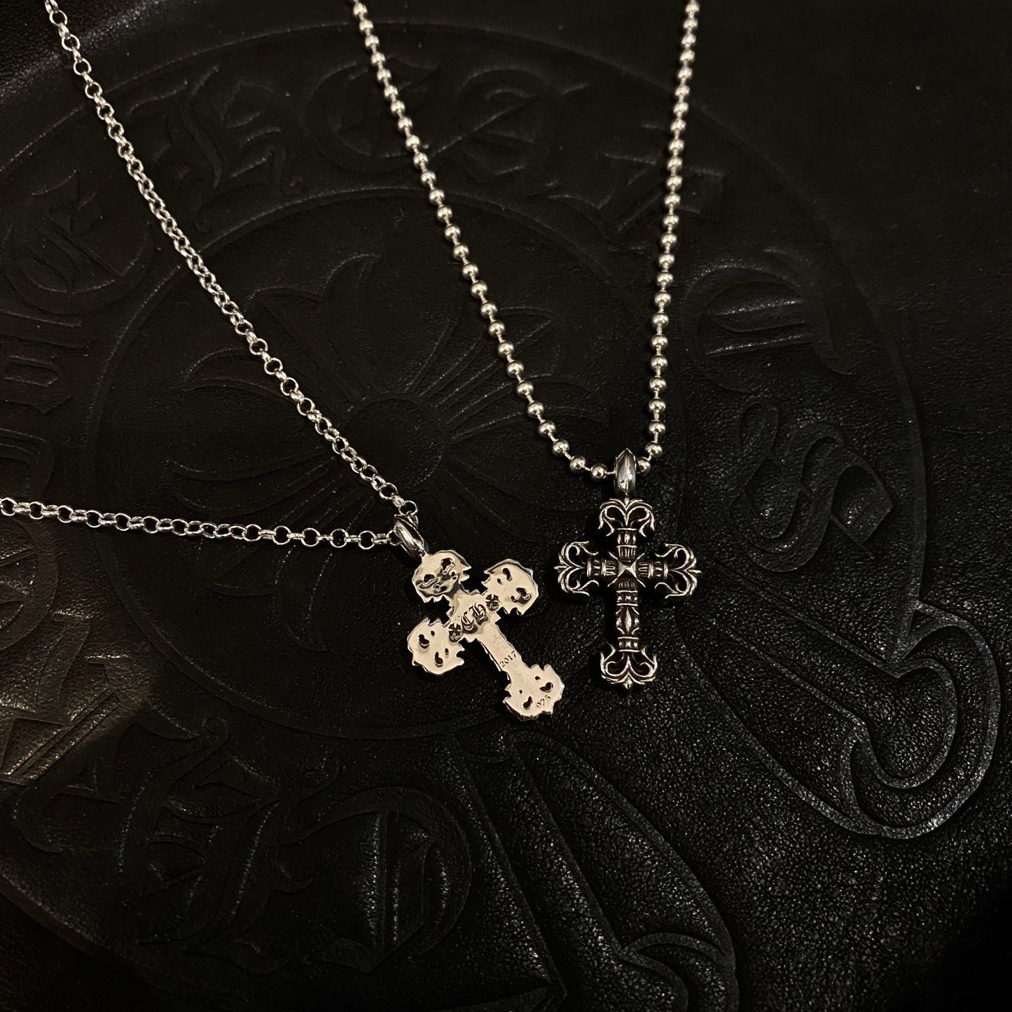 CHROME HEARTS Mini Flame Cross Necklace - Ball Chain/Pearl Chain
