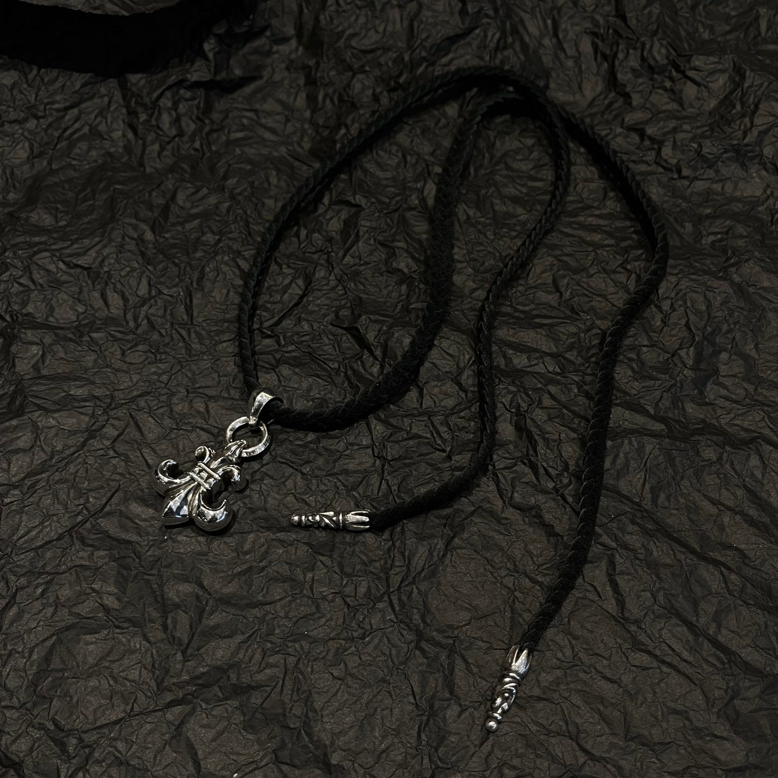 CHROME HEARTS Scout Flower Leather Cord Braided Necklace