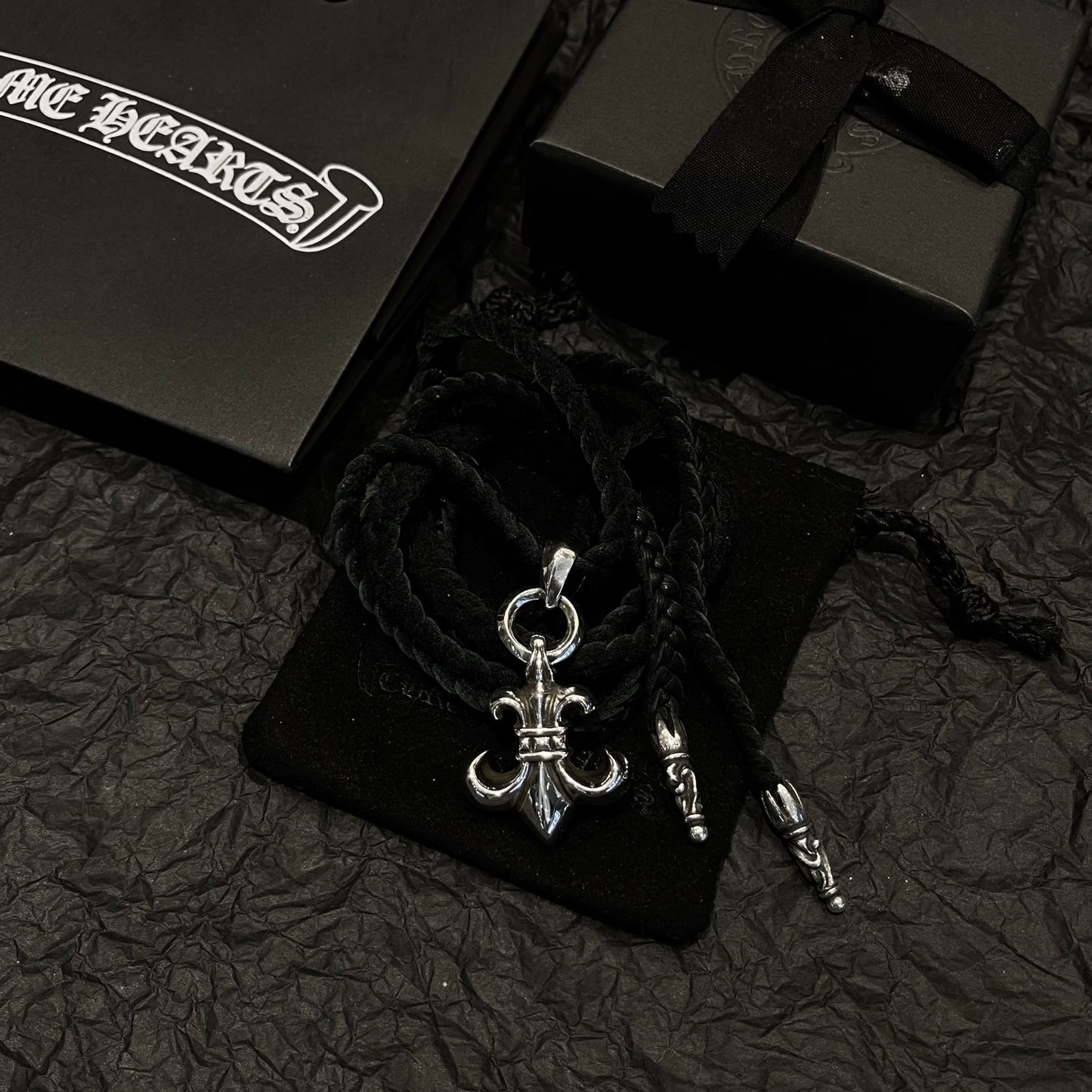 CHROME HEARTS Scout Flower Leather Cord Braided Necklace