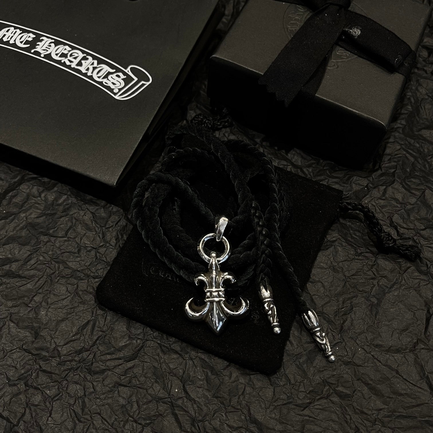 CHROME HEARTS Scout Flower Leather Cord Braided Necklace