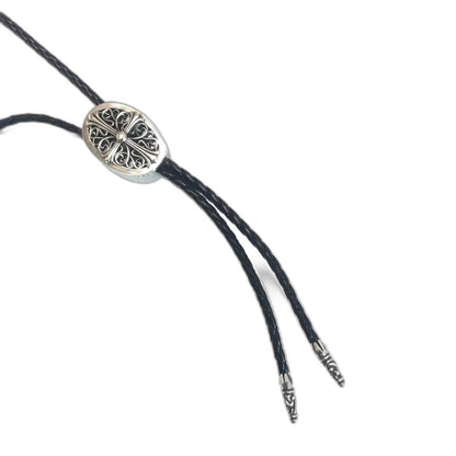 CHROME HEARTS Sterling Silver Cross Arabesque Leather Necklace