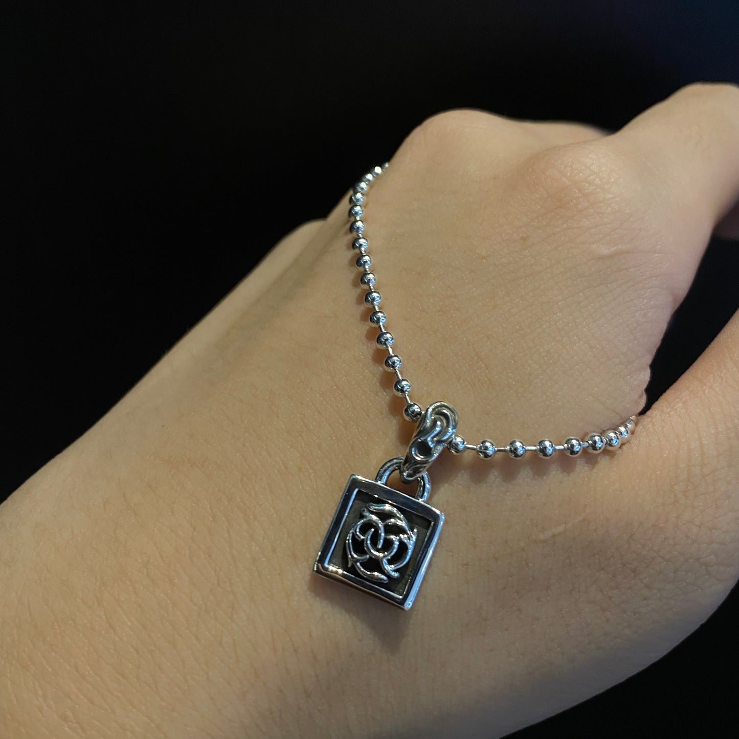 CHROME HEARTS Small Square Vine Necklace - Ball Chain/Pearl Chain