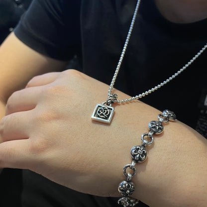 CHROME HEARTS Small Square Vine Necklace - Ball Chain/Pearl Chain