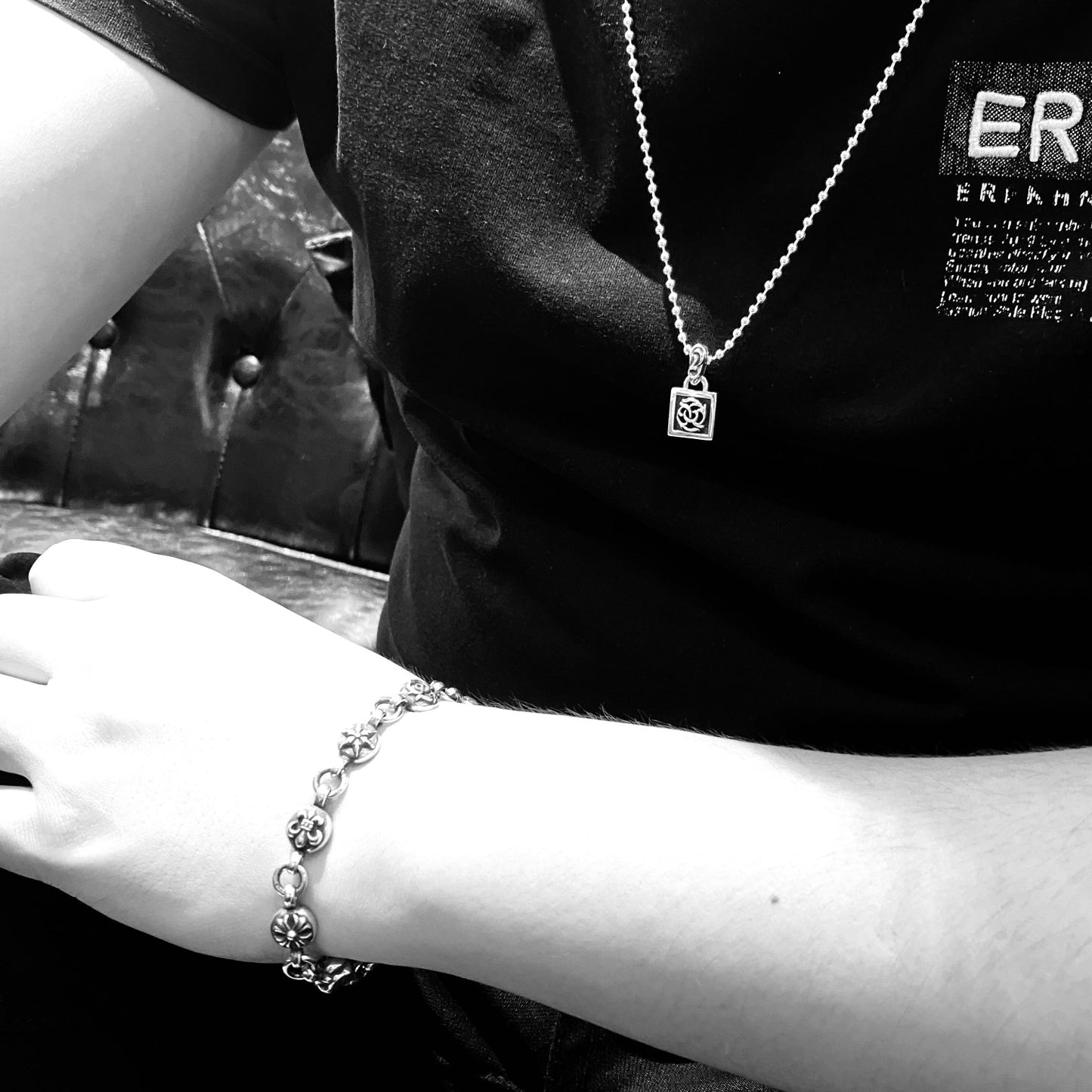 CHROME HEARTS Small Square Vine Necklace - Ball Chain/Pearl Chain