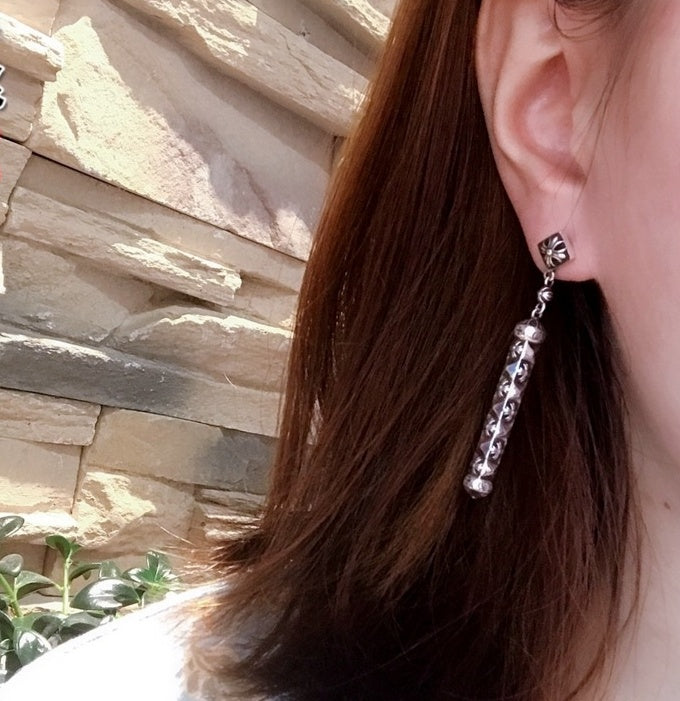 CHROME HEARTS Faceted Cross Cylindrical Earrings