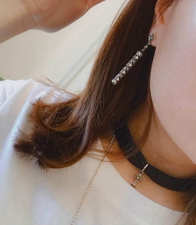 CHROME HEARTS Faceted Cross Cylindrical Earrings