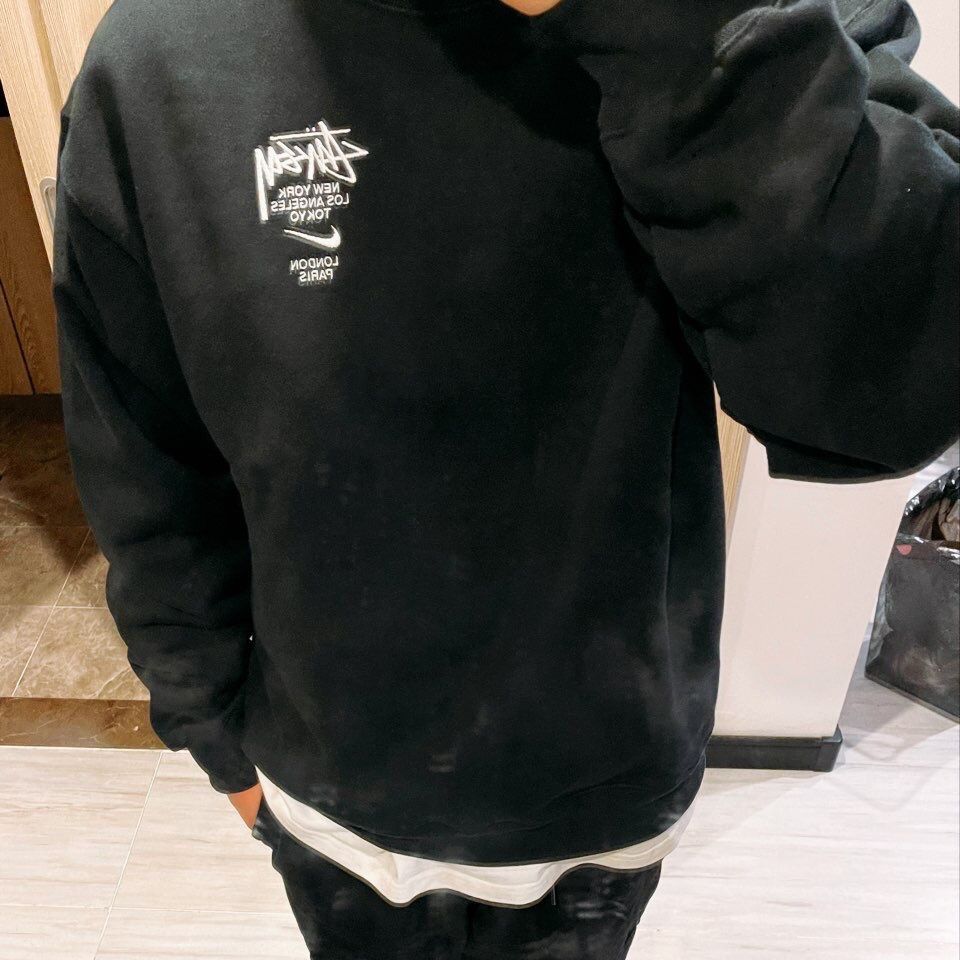 Stussy x Nike Logo Sports Fleece Sweatshirt "Black"