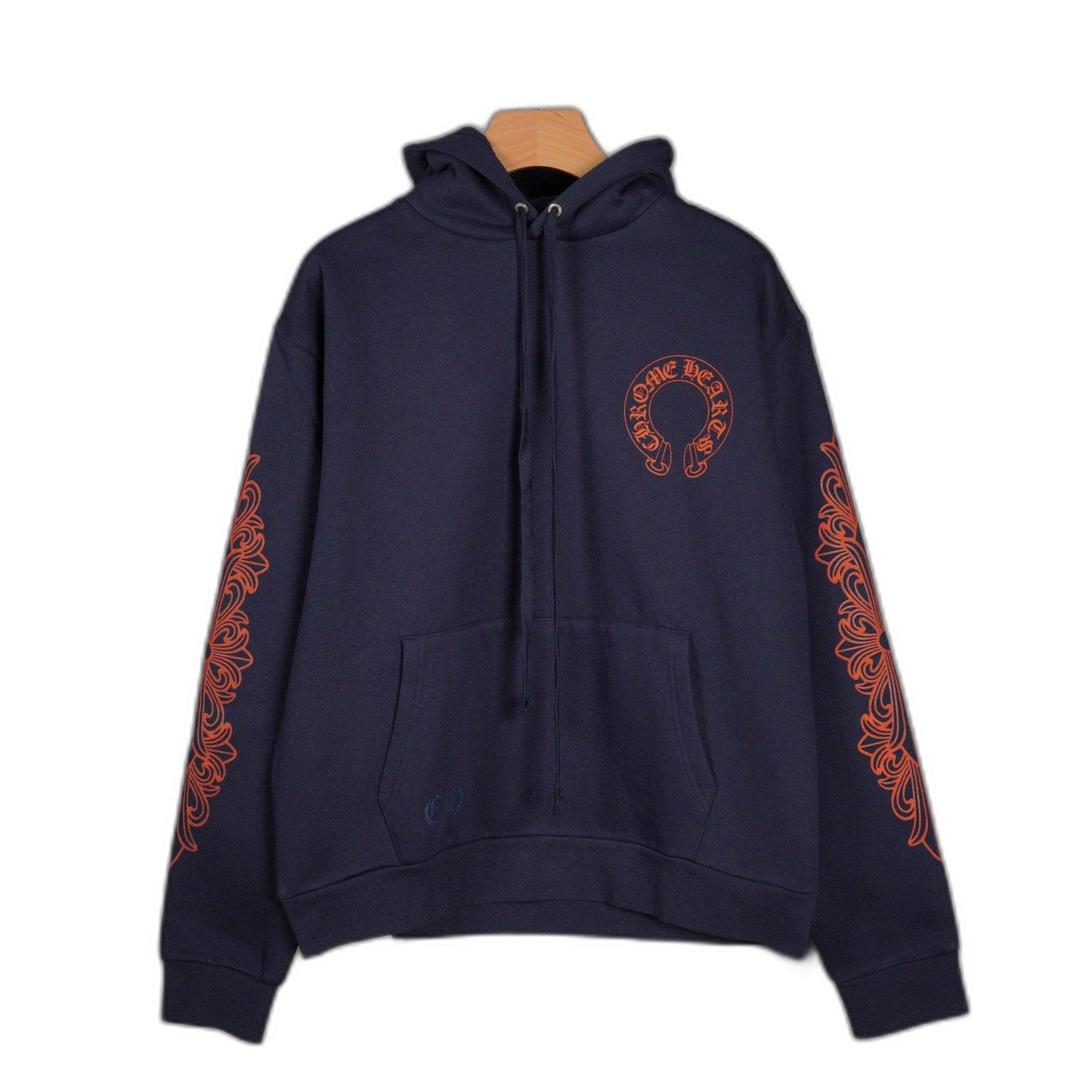 Chrome Hearts Navy&Red Horseshoe Floral Sleeve Pullover Hoodie