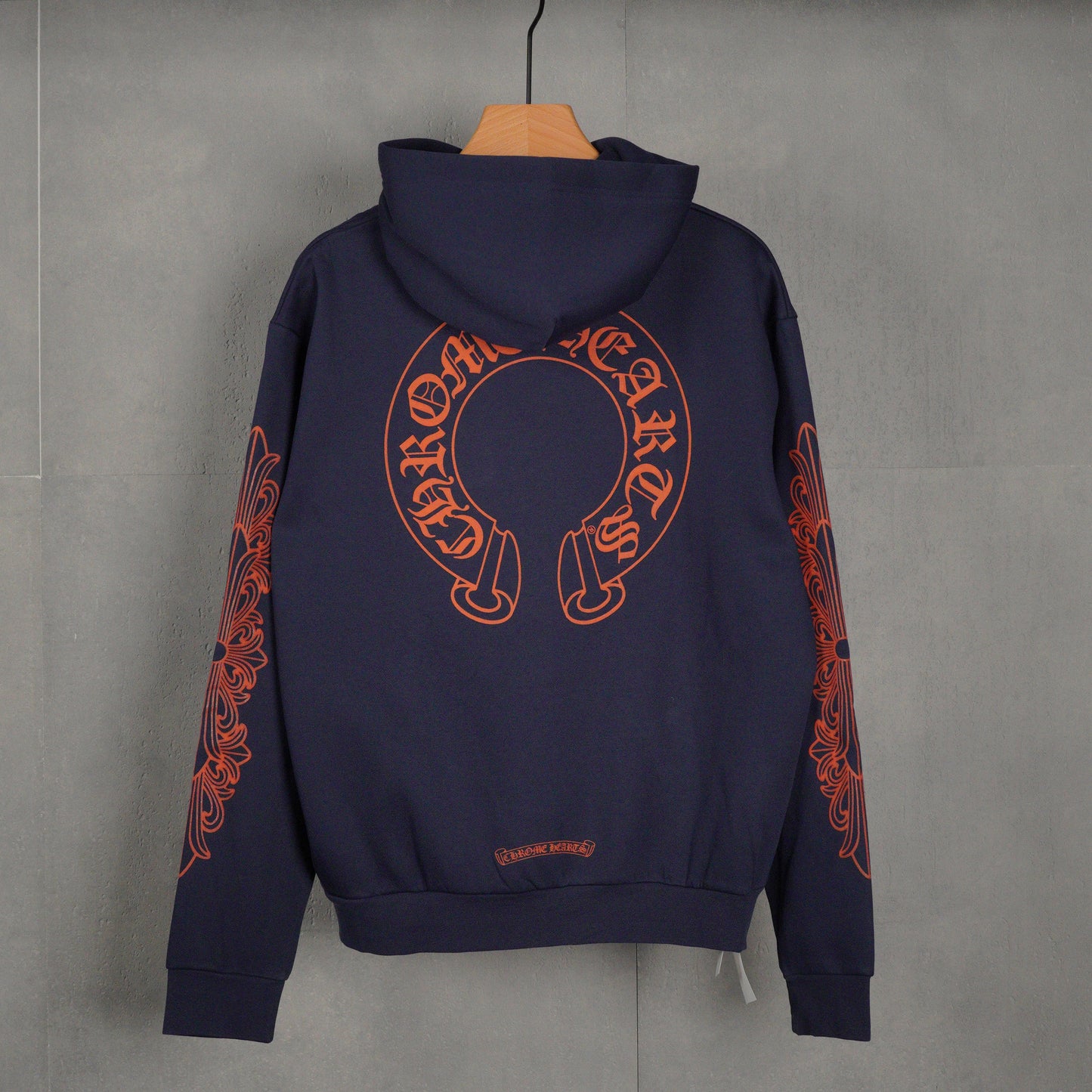 Chrome Hearts Navy&Red Horseshoe Floral Sleeve Pullover Hoodie