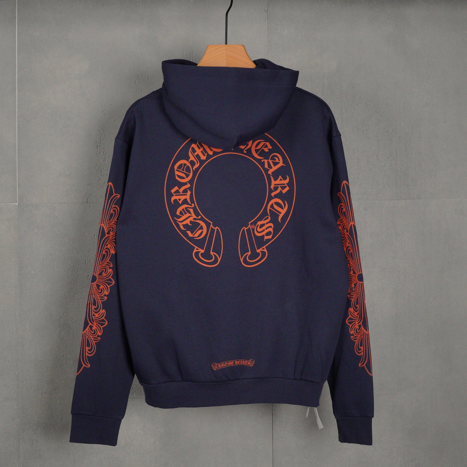 Chrome Hearts Navy&Red Horseshoe Floral Sleeve Pullover Hoodie