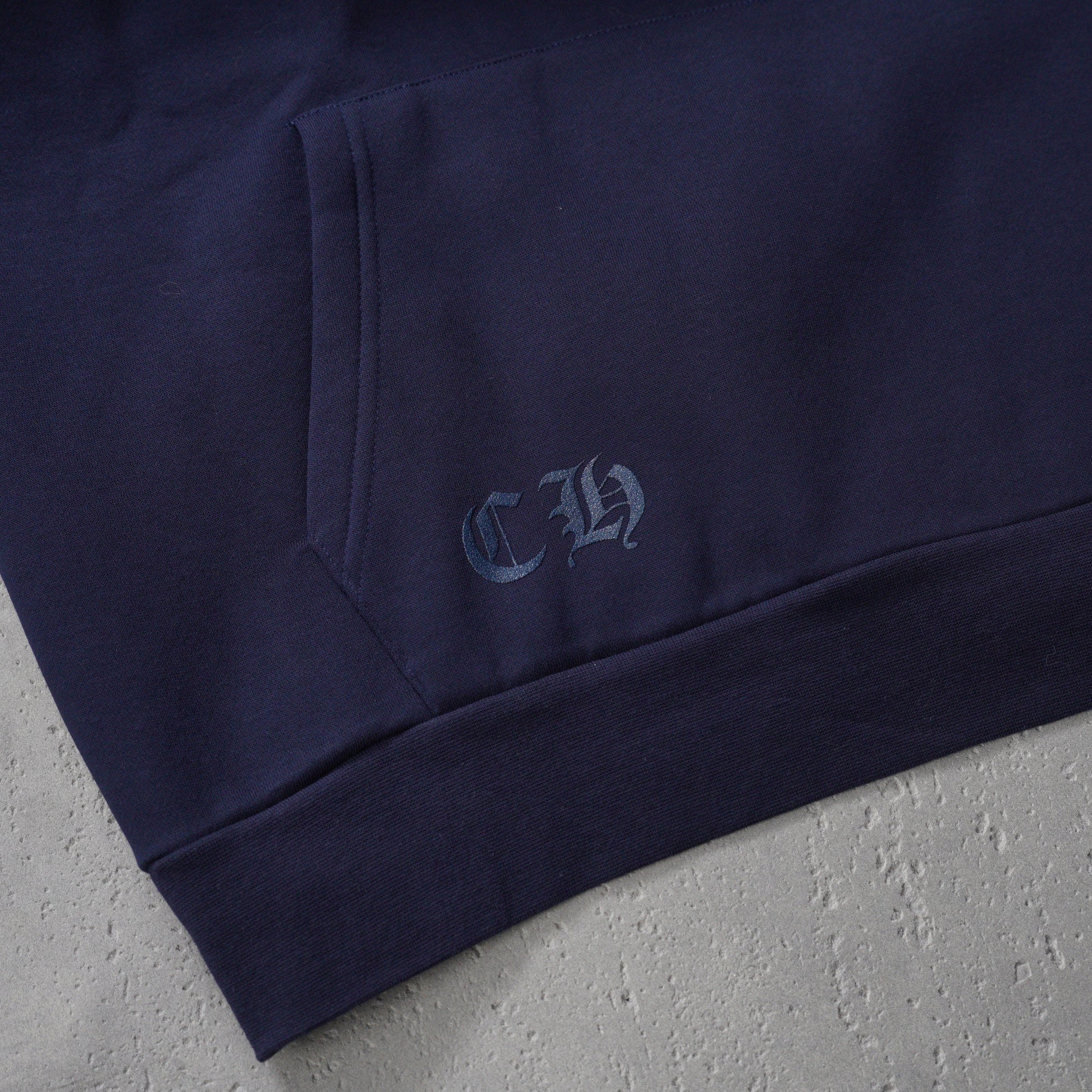 Chrome Hearts Navy&Red Horseshoe Floral Sleeve Pullover Hoodie