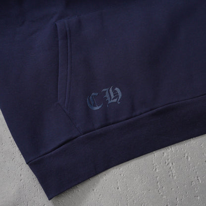 Chrome Hearts Navy&Red Horseshoe Floral Sleeve Pullover Hoodie