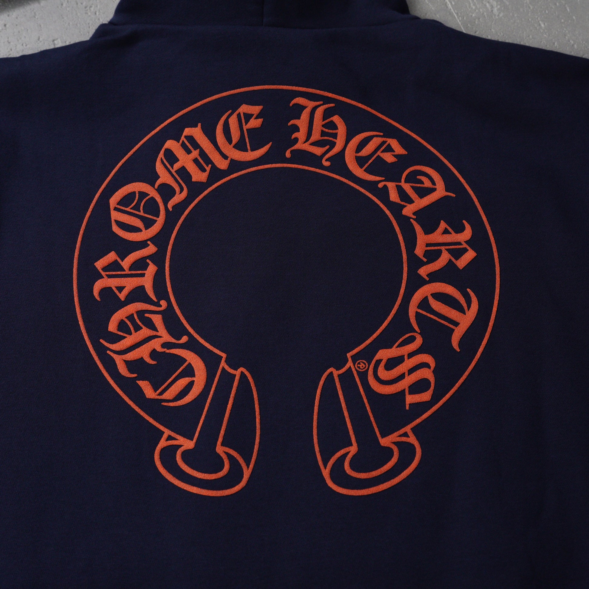 Chrome Hearts Navy&Red Horseshoe Floral Sleeve Pullover Hoodie