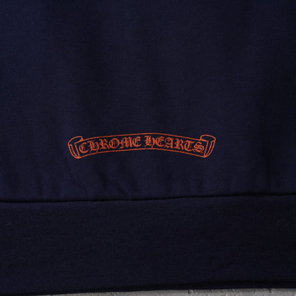 Chrome Hearts Navy&Red Horseshoe Floral Sleeve Pullover Hoodie