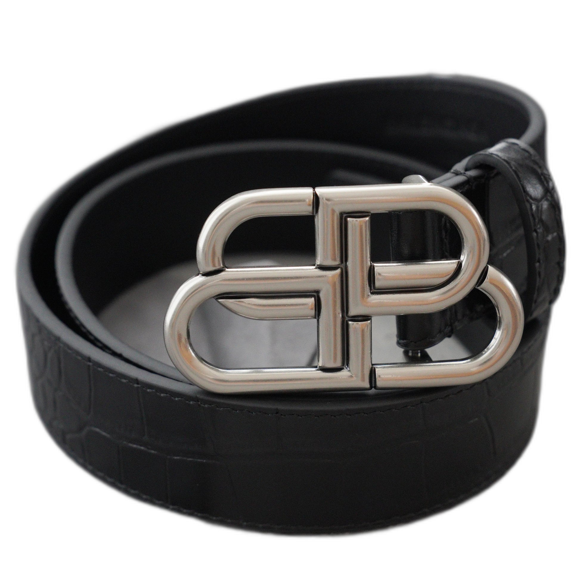 Balenciaga Men's Bb Large Belt in Black-3.5cm