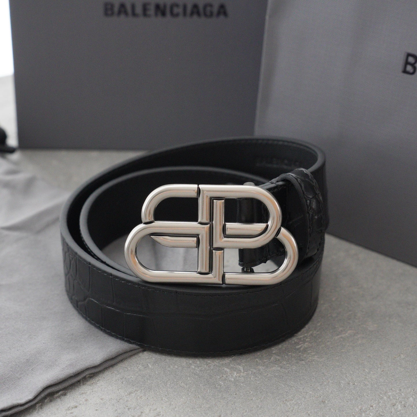 Balenciaga Men's Bb Large Belt in Black-3.5cm
