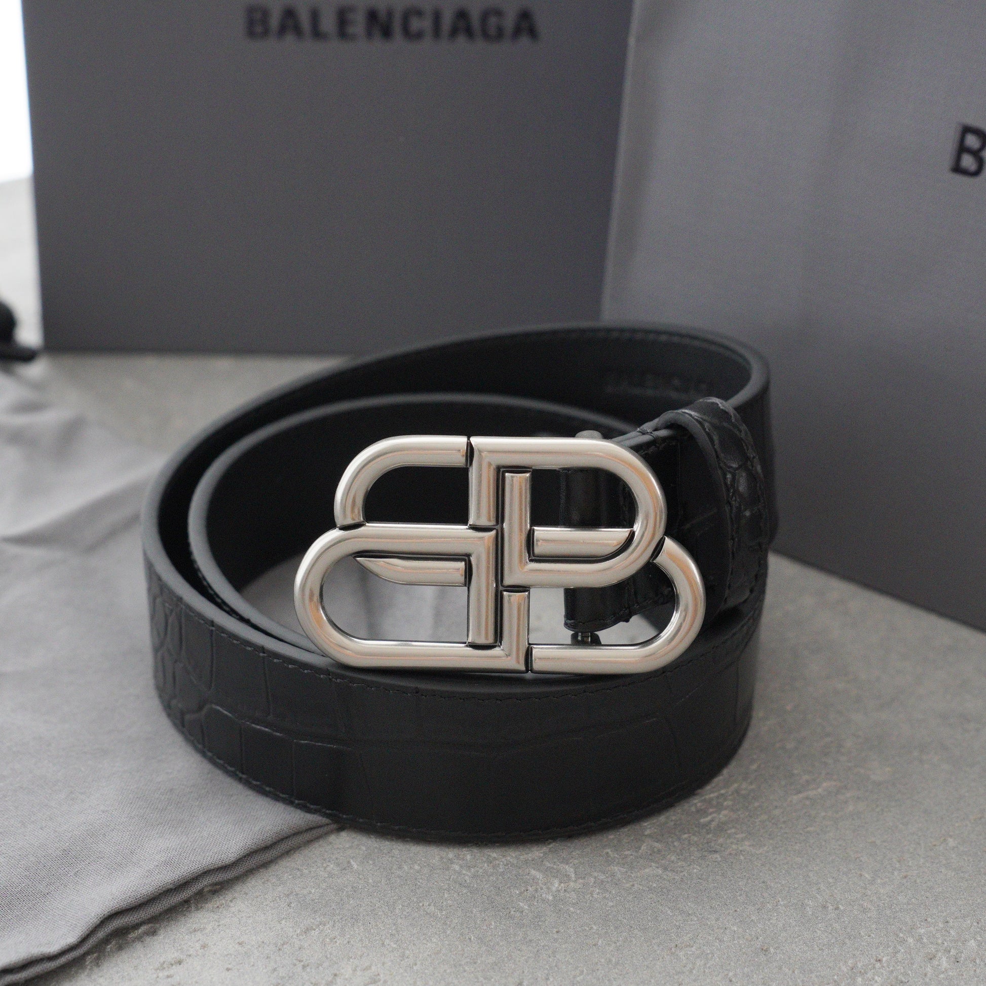 Balenciaga Men's Bb Large Belt in Black-3.5cm